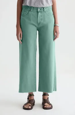AG AG Saige Raw Hem Mid Rise Ankle Wide Leg Jeans in Sulfur Sunwashed Jade — Women Summer silver Pants