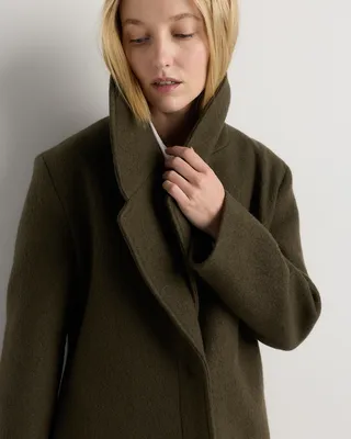 Quince Quince | Women's 100% Merino Wool Shawl Collar Long Coat in Olive Grove — Women Autumn brown Overcoats