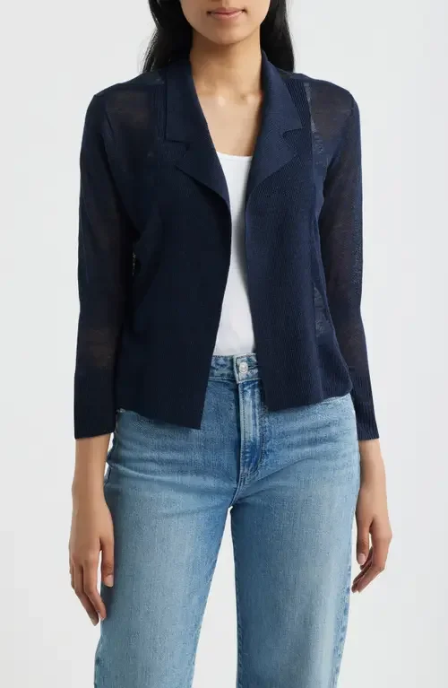 NIC+ZOE NIC+ZOE Featherknit Linen Blend Cardigan in Dark Indigo — Women Winter navy Tops