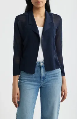 NIC+ZOE NIC+ZOE Featherknit Linen Blend Cardigan in Dark Indigo — Women Winter navy Tops