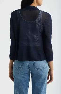NIC+ZOE NIC+ZOE Featherknit Linen Blend Cardigan in Dark Indigo — Women Winter navy Tops