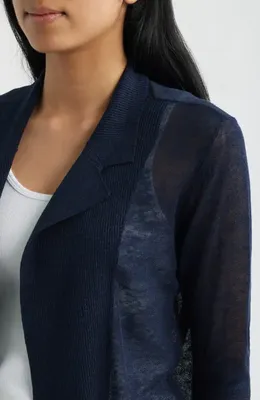 NIC+ZOE NIC+ZOE Featherknit Linen Blend Cardigan in Dark Indigo — Women Winter navy Tops