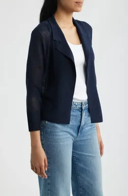 NIC+ZOE NIC+ZOE Featherknit Linen Blend Cardigan in Dark Indigo — Women Winter navy Tops