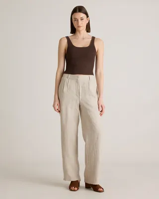 Quince Quince | Women's 100% European Linen Pleated Trouser in Flax — Women Autumn ivory Trousers & Chinos