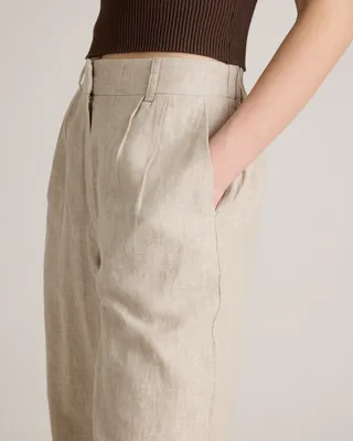 Quince Quince | Women's 100% European Linen Pleated Trouser in Flax — Women Autumn ivory Trousers & Chinos
