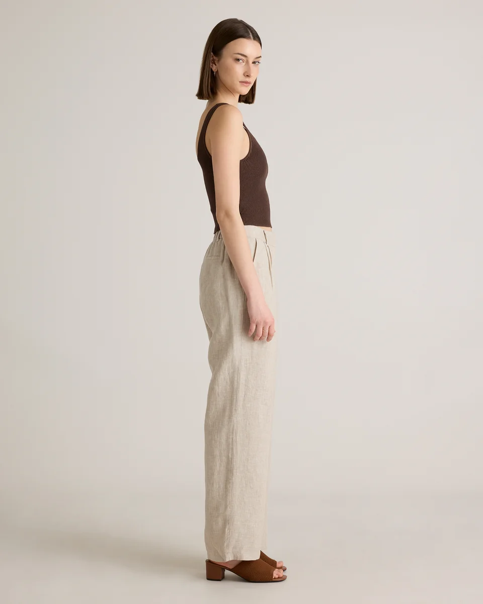 Quince Quince | Women's 100% European Linen Pleated Trouser in Flax — Women Autumn ivory Trousers & Chinos