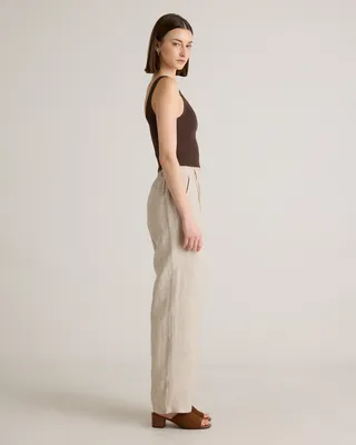 Quince Quince | Women's 100% European Linen Pleated Trouser in Flax — Women Autumn ivory Trousers & Chinos