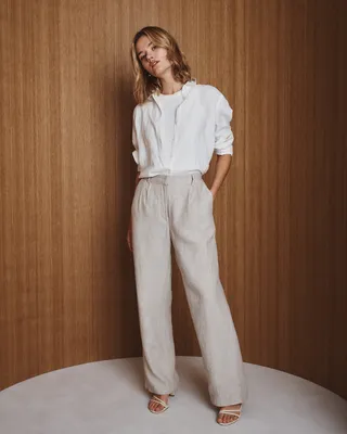 Quince Quince | Women's 100% European Linen Pleated Trouser in Flax — Women Autumn ivory Trousers & Chinos