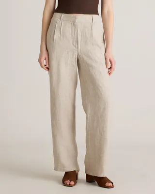 Quince Quince | Women's 100% European Linen Pleated Trouser in Flax — Women Autumn ivory Trousers & Chinos