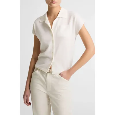 Vince Vince Cashmere & Silk Button-Up Sweater in Off White — Women Spring white Tops