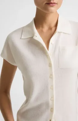 Vince Vince Cashmere & Silk Button-Up Sweater in Off White — Women Spring white Tops