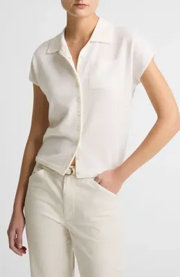 Vince Vince Cashmere & Silk Button-Up Sweater in Off White — Women Spring white Tops