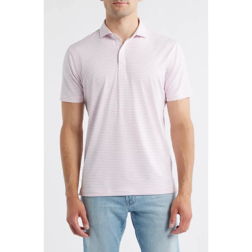 johnnie-O johnnie-O Michael Stripe Performance Golf Polo in White/Azalea — Men Spring pink Tops