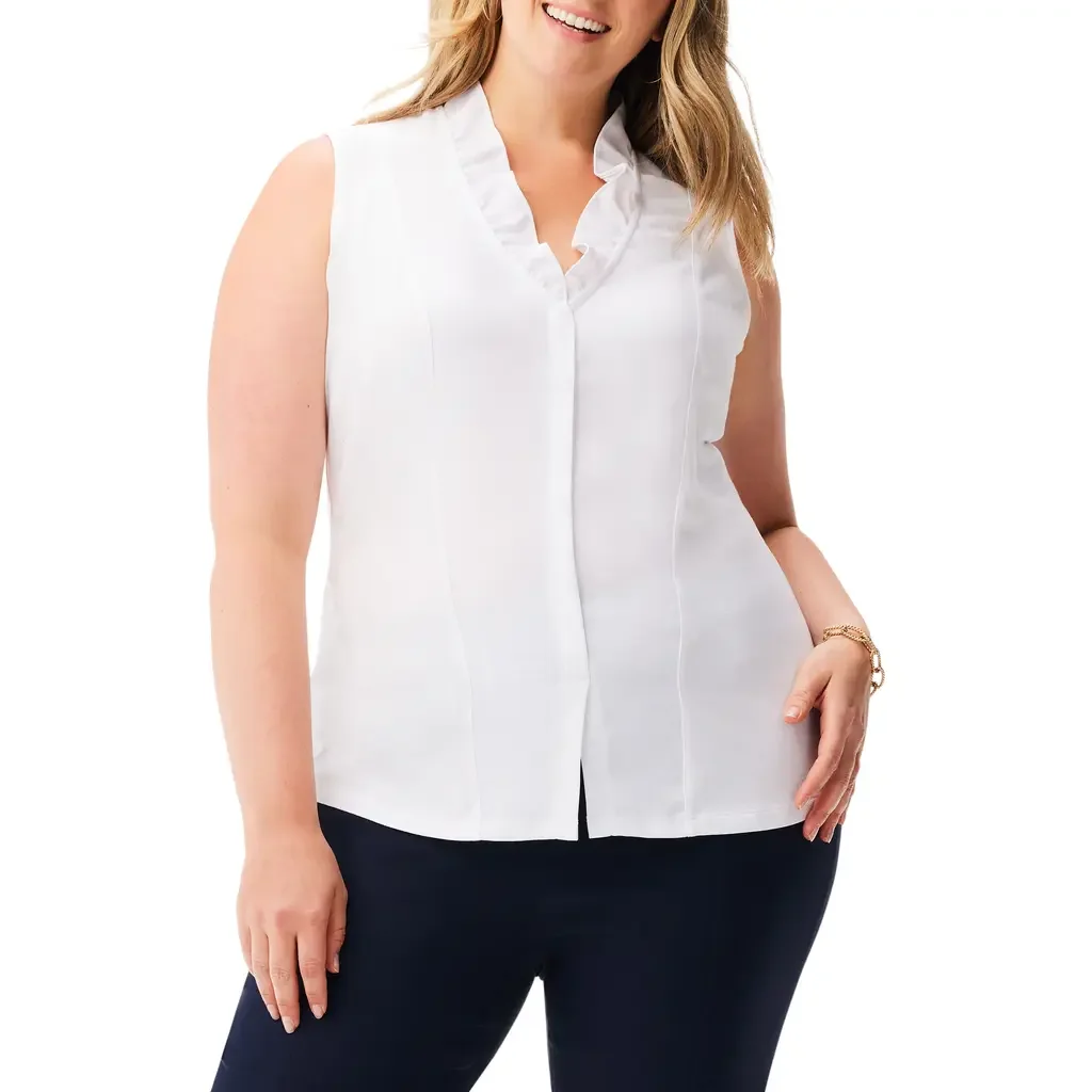 NIC+ZOE NIC+ZOE Ruffle Around Mixed Media Sleeveless Top in Paper White — Women Winter white Tops