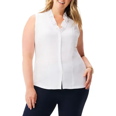 NIC+ZOE NIC+ZOE Ruffle Around Mixed Media Sleeveless Top in Paper White — Women Winter white Tops