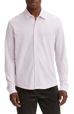 Vince Vince Cotton Piqué Knit Button-Up Shirt in Fox Glove — Men Spring white Button-Down Shirts