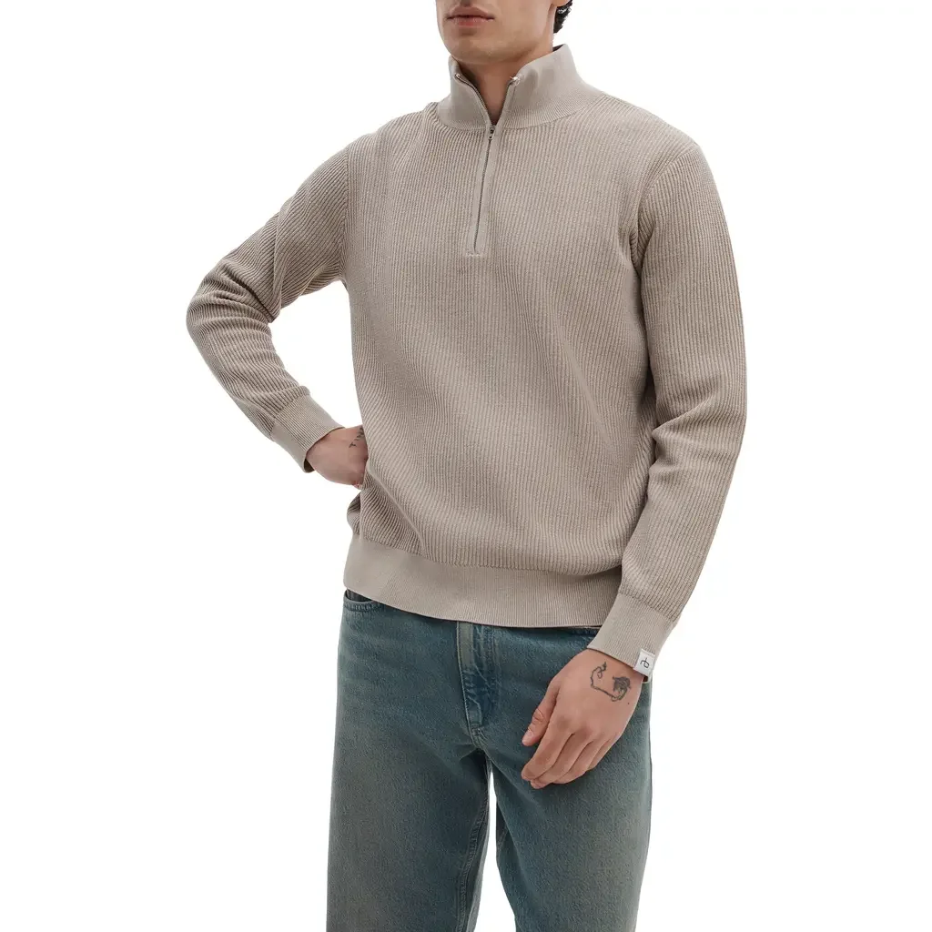 rag & bone rag & bone Caden Washed Cotton Blend Quarter Zip Sweater in Taupe — Men Autumn beige Tops
