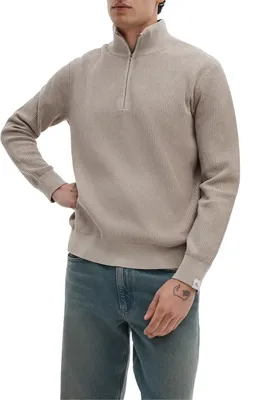 rag & bone rag & bone Caden Washed Cotton Blend Quarter Zip Sweater in Taupe — Men Autumn beige Tops