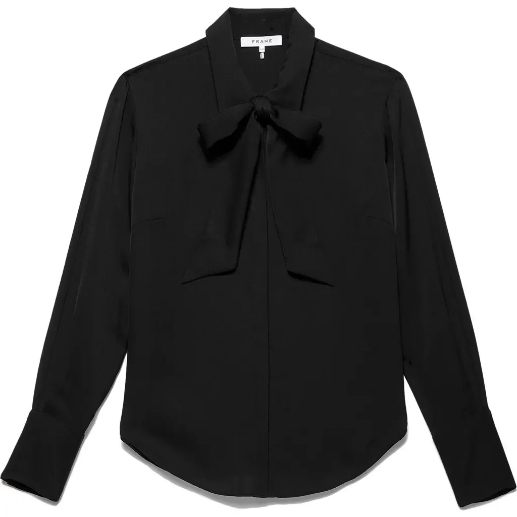 FRAME FRAME Bow Tie Silk Blouse in Noir — Women Winter black Blouses