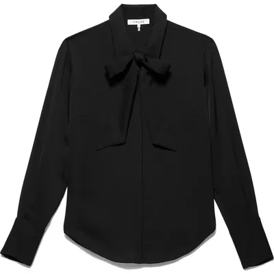FRAME FRAME Bow Tie Silk Blouse in Noir — Women Winter black Blouses
