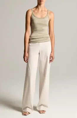 Vince Vince Stripe Pima Cotton Blend Camisole in Salted Moss Combo — Women Summer khaki Tops