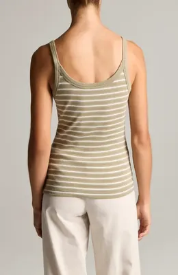 Vince Vince Stripe Pima Cotton Blend Camisole in Salted Moss Combo — Women Summer khaki Tops