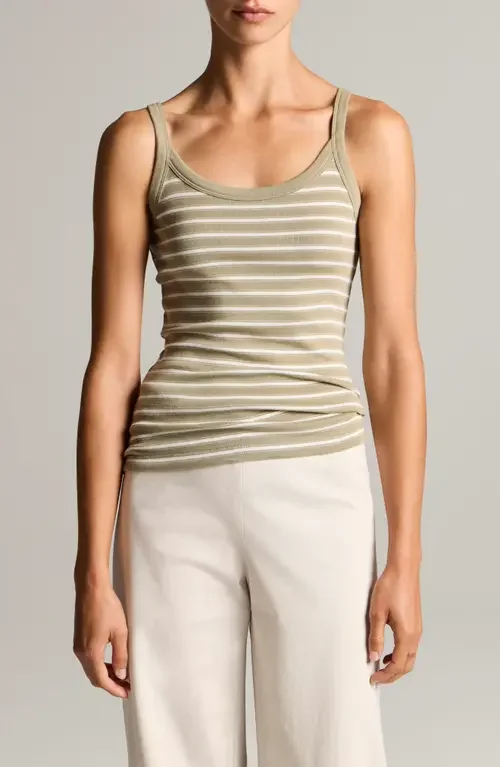 Vince Vince Stripe Pima Cotton Blend Camisole in Salted Moss Combo — Women Summer khaki Tops