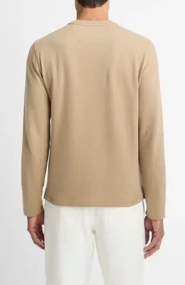 Vince Vince Bird's Eye Stitch Long Sleeve Pima Cotton Crewneck T-Shirt in British Khaki/Med Grey — Men Autumn beige Tops