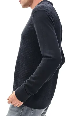 rag & bone rag & bone Charles Wool Johnny Collar Polo Sweater in Washed Black — Men Winter black Tops