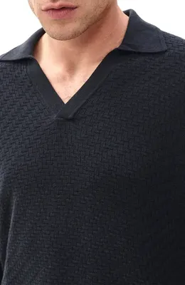 rag & bone rag & bone Charles Wool Johnny Collar Polo Sweater in Washed Black — Men Winter black Tops