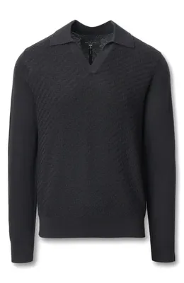 rag & bone rag & bone Charles Wool Johnny Collar Polo Sweater in Washed Black — Men Winter black Tops