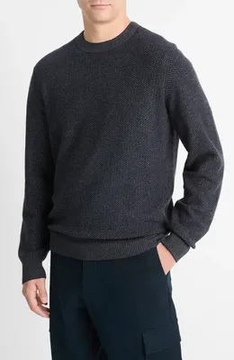 Vince Vince Geometric Jacquard Wool & Cotton Blend Crewneck Sweater in Coastal/Med Heather Grey — Men Winter purple Tops