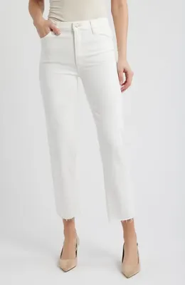 FRAME FRAME Le Sleek Raw Hem High Waist Straight Leg Jeans in Au Natural Clean Raw After — Women Winter white Pants