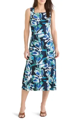 NIC+ZOE NIC+ZOE Giverny Knit Blanche Midi Dress in Green Multi — Women Summer teal Dresses