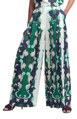 Boden Boden Regent Paisley Wide Leg Pants in Ivory/Foilage Whirl — Women Winter navy Pants