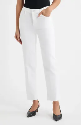 FRAME FRAME Le Sleek Raw Hem High Waist Straight Leg Jeans in White Raw After — Women Winter white Pants