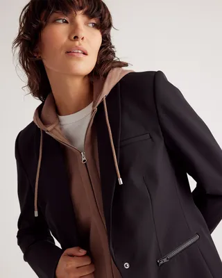 Quince Quince | Women's Organic Heavyweight Fleece Hoodie Blazer Insert in Taupe — Women Autumn coral Fleece Jackets