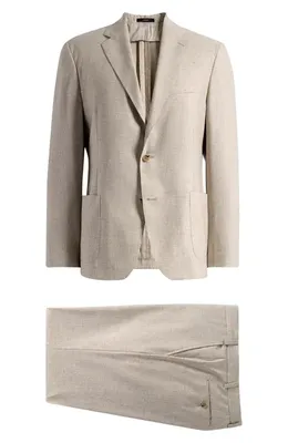 Vince Vince Icon Relaxed Fit Tan Microcheck Wool Suit in Cream/Grey — Men Autumn tan Suits