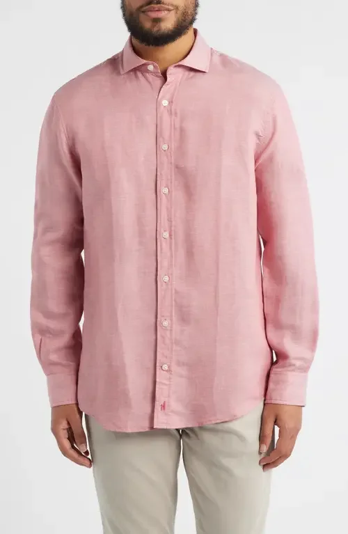 johnnie-O johnnie-O McCarthy Solid Linen Blend Button-Up Shirt in Malibu Red — Men Spring pink Tops