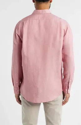 johnnie-O johnnie-O McCarthy Solid Linen Blend Button-Up Shirt in Malibu Red — Men Spring pink Tops