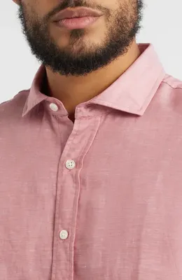 johnnie-O johnnie-O McCarthy Solid Linen Blend Button-Up Shirt in Malibu Red — Men Spring pink Tops