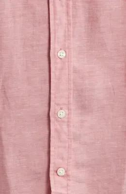 johnnie-O johnnie-O McCarthy Solid Linen Blend Button-Up Shirt in Malibu Red — Men Spring pink Tops