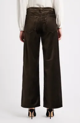 FRAME FRAME Le Slim Palazzo Velveteen Pants in Dark Clove Velvet — Women Autumn chocolate Trousers & Chinos