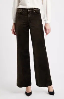 FRAME FRAME Le Slim Palazzo Velveteen Pants in Dark Clove Velvet — Women Autumn chocolate Trousers & Chinos