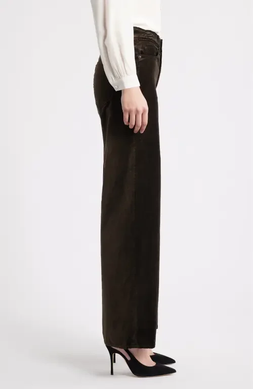FRAME FRAME Le Slim Palazzo Velveteen Pants in Dark Clove Velvet — Women Autumn chocolate Trousers & Chinos