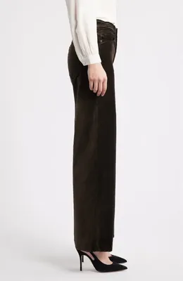 FRAME FRAME Le Slim Palazzo Velveteen Pants in Dark Clove Velvet — Women Autumn chocolate Trousers & Chinos