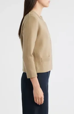 Vince Vince Shrunken Wool & Cashmere Snap Cardigan in Fawn — Women Autumn beige Sweaters & Knits