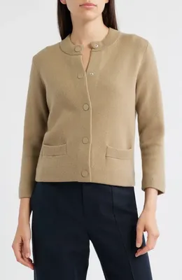 Vince Vince Shrunken Wool & Cashmere Snap Cardigan in Fawn — Women Autumn beige Sweaters & Knits