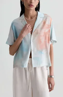 AG AG Long Beach Stretch Silk Camp Shirt in Sunset Sips — Women Summer silver Tops