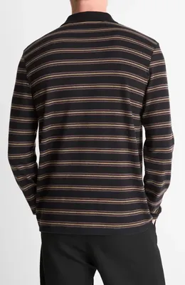 Vince Vince Striped Long Sleeve Jersey Polo in Black Combo — Men Winter black Tops